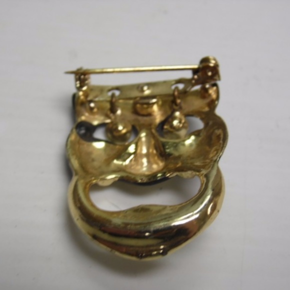 Goldtone Enamel Tribal Mask Fashion Brooch - Picture 2 of 3